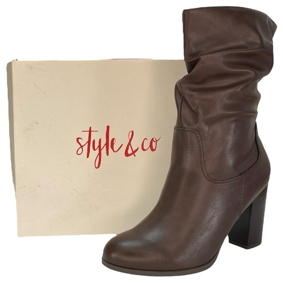 Style & Co. Saraa Chocolate Faux Leather Ruched Womens Booties Size 6M - Picture 13 of 13